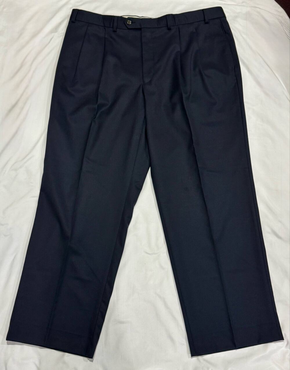 Lauren Ralph Lauren 120s Wool Cashmere Navy Pleated Dress Pants 40x30